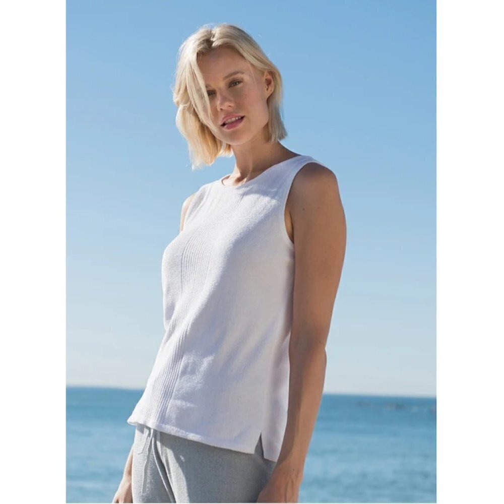 💕BAREFOOT DREAMS💕 CozyChic Sleeveless Boatneck Top Sea Salt White Large NWT